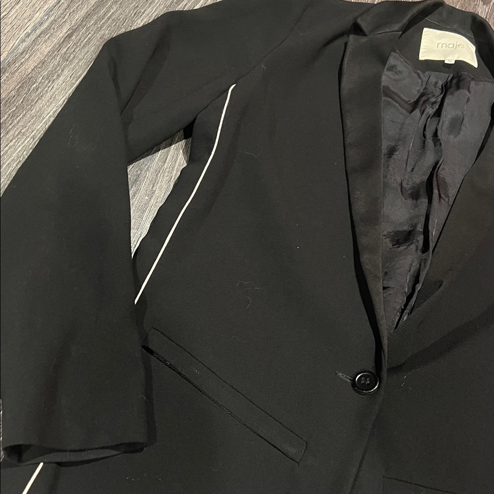 Maje Black Blazer with White Trim - Picture 3 of 5